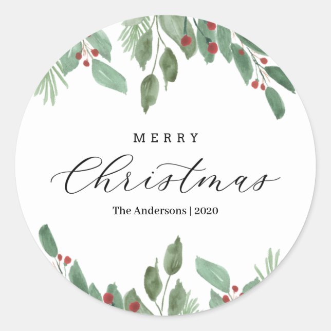 Adesivo Watercolor Merry Christmas Label (Frente)