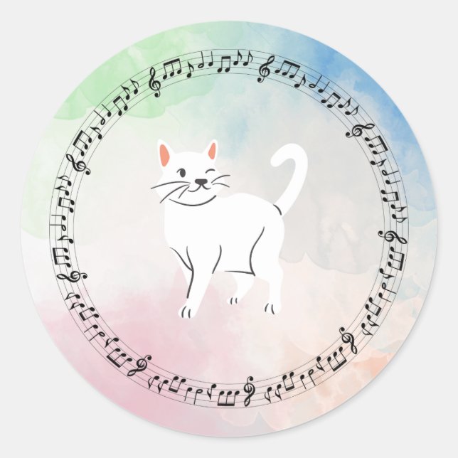 Adesivo Watercolor Music Cat (Frente)