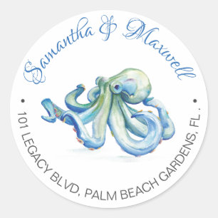 Adesivo Watercolor Octopus Beach Wedding Endereço de Devo