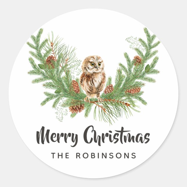 Adesivo Watercolor Owl Christmas (Frente)