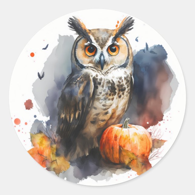 Adesivo Watercolor Owl Halloween (Frente)