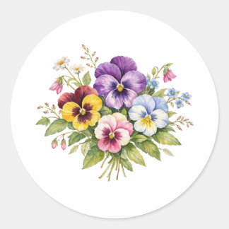 Adesivo Watercolor Pansy Flowers Bouquet