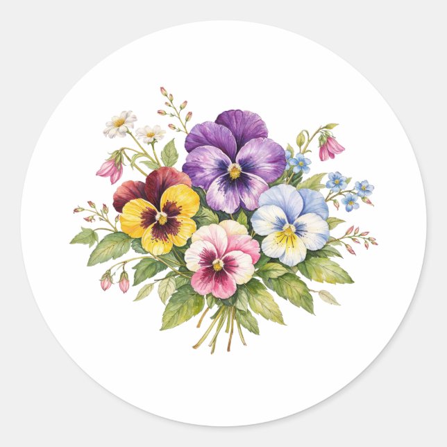 Adesivo Watercolor Pansy Flowers Bouquet  (Frente)