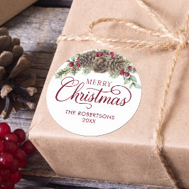 Adesivo Watercolor Pine Cone Script Feliz Natal