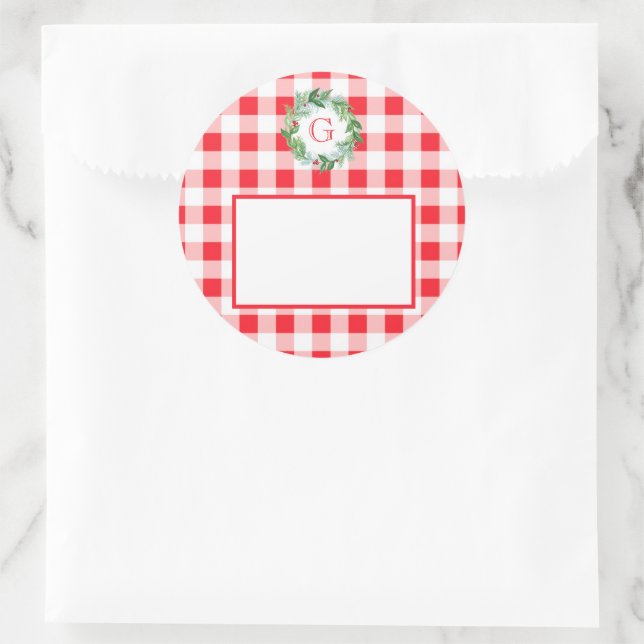 Adesivo Watercolor Pine Wreath MONOGRAM Red Check  (Bolsa)