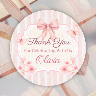 Adesivo Watercolor Pink Bow, Flowers & Butterfly Birthday