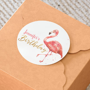 Adesivo Watercolor Pink Flamingo Dourado Birday