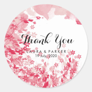 Adesivo Watercolor Pink Floral Obrigado Artista De Casamen