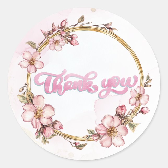 Adesivo Watercolor Pink Floral Thank You  (Frente)