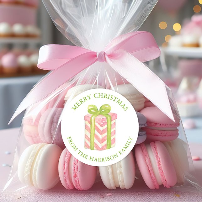 Adesivo Watercolor Pink & Green Christmas Gift (Criador carregado)