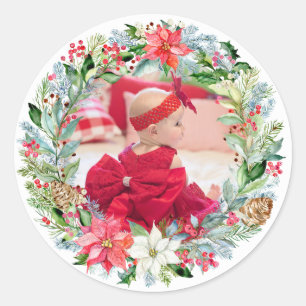 Adesivo Watercolor Poinsettia Christmas Wreath Photo