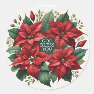 Adesivo Watercolor Poinsettia "Deus abençoe You" Natal