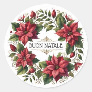 Adesivo Watercolor Poinsettias "Buon Natale" Italiano