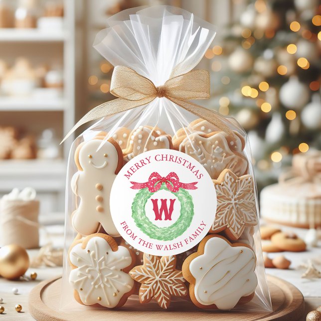 Adesivo Watercolor Polka Dot Bow Monogram Wreath (Criador carregado)