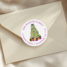 Adesivo Watercolor Preppy Bright Christmas Tree Address