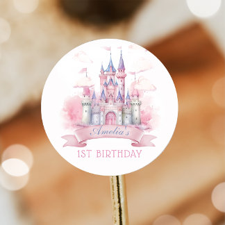 Adesivo Watercolor Princess Castle Birthday Sticker