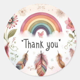 Adesivo Watercolor Rainbow Bird & Feather Boho Obrigado