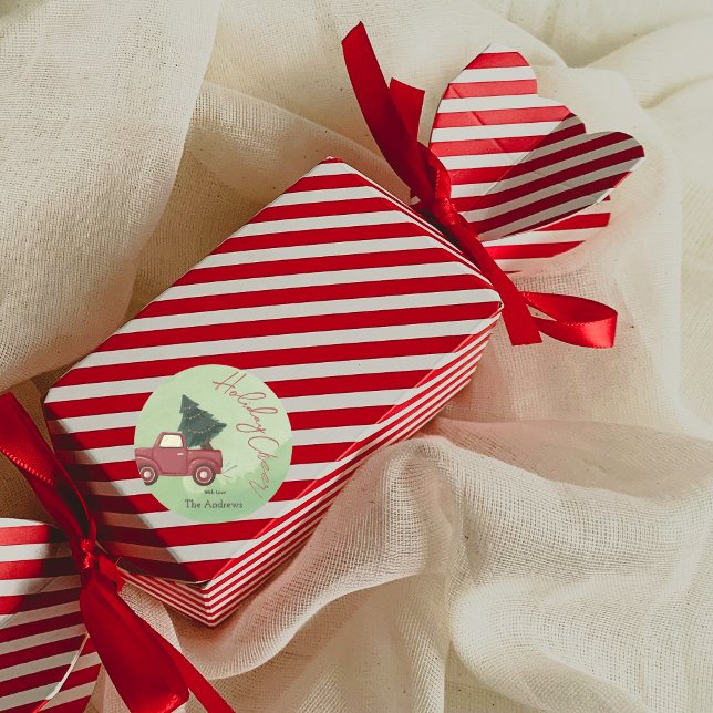 Adesivo Watercolor Red Farm Truck Christmas Tree Sticker (Criador carregado)