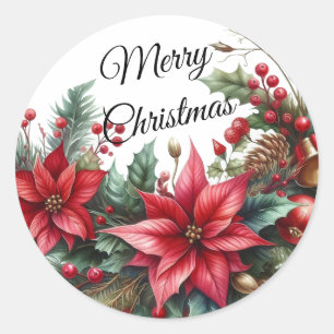Adesivo Watercolor Red Merry Christmas Flower