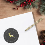 Adesivo Watercolor Reindeer Merry Christmas Family Name<br><div class="desc">Uma rena de ouro pintada à mão com uma cor d'água em um adesivo chic de férias</div>