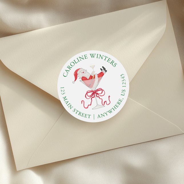 Adesivo Watercolor Santa Christmas Cocktail Party Address (Criador carregado)