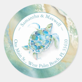 Adesivo Watercolor Sea Turtle & Beach Return Address Cl