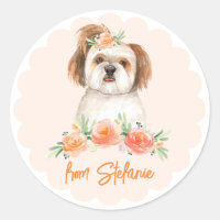 Watercolor Shih Tzu Peach Cão Floral Birthday