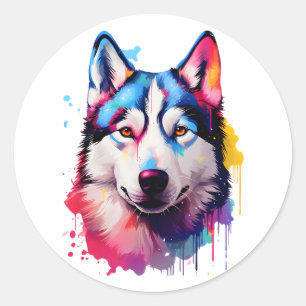 Adesivo Watercolor Siberian Husky Colorir Art