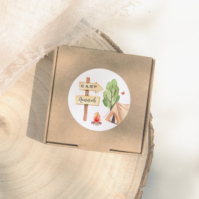 Adesivo Watercolor Summer Camping Girls Birthday Party (Criador carregado)