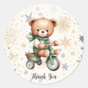 Adesivo Watercolor Teddy Bear Stars Green Bike Party