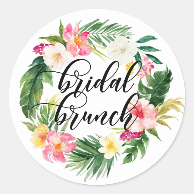 Adesivo Watercolor Tropical Flowers Wreath Bridal Brunch (Frente)