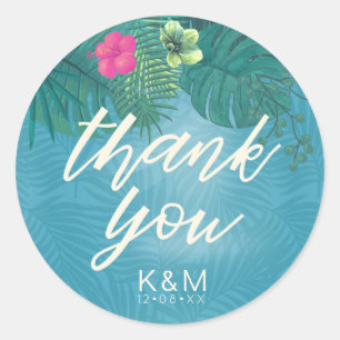 Adesivo Watercolor Tropical Obrigado Teal ID577