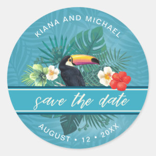 Adesivo Watercolor Tropical Save the Date Teal ID577