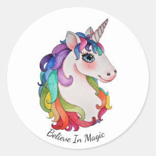 Adesivo Watercolor Unicorn Com Cabelo Arco-Íris