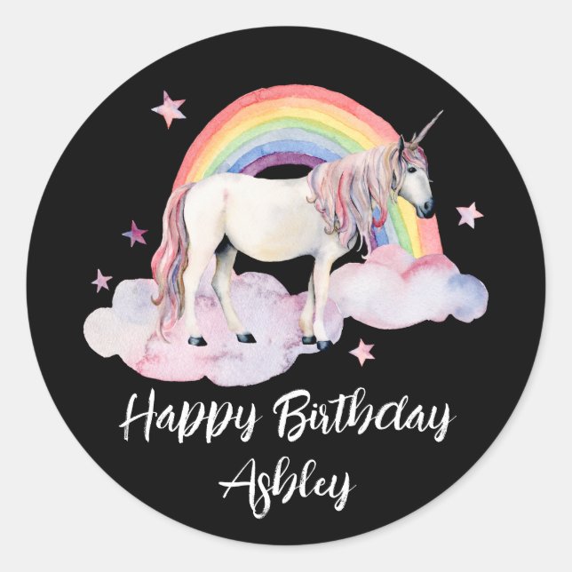 Adesivo Watercolor Unicorn e Rainbow Personalizados (Frente)