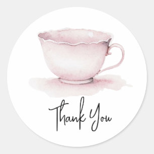 Adesivo Watercolor Vintage Pink Tea Cup - Obrigado