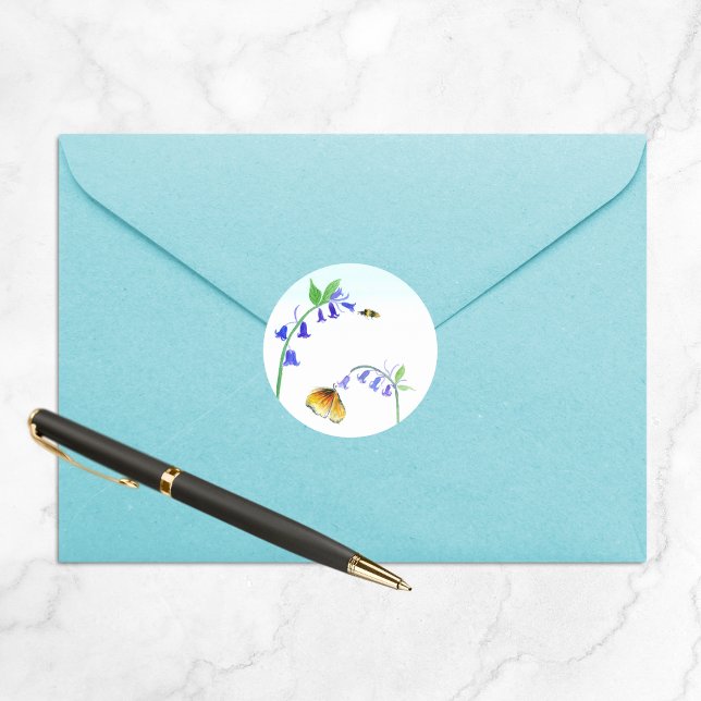 Adesivo Watercolor Virginia Bluebelts com borboleta (Criador carregado)