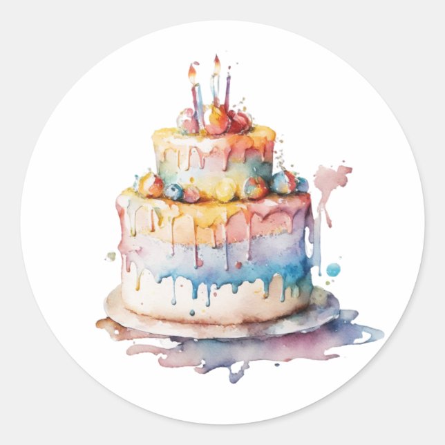 Adesivo Watercolor Whimsical Birthday CAke (Frente)