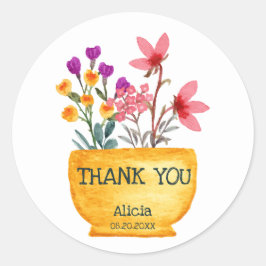 Adesivo Watercolor Wildflower Em Pote Obrigado