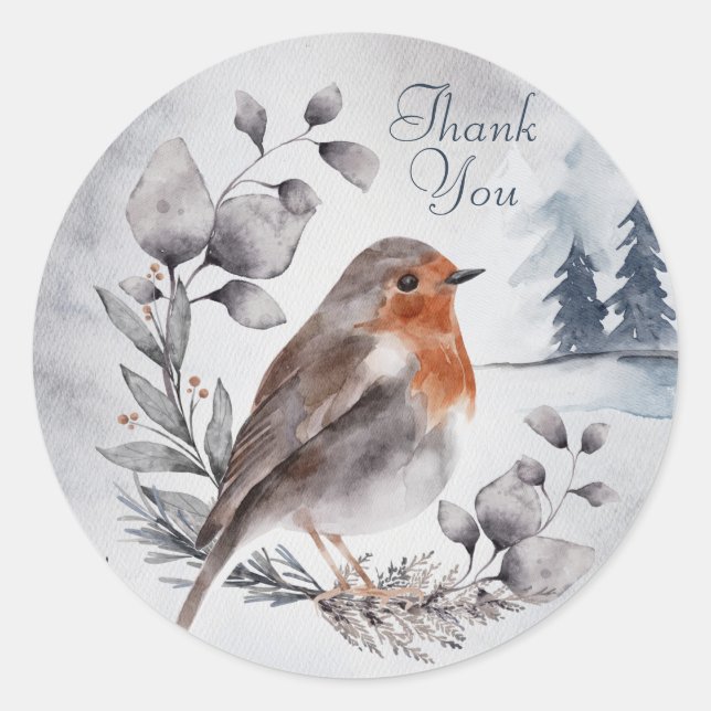 Adesivo Watercolor Winter American Robin Obrigado (Frente)