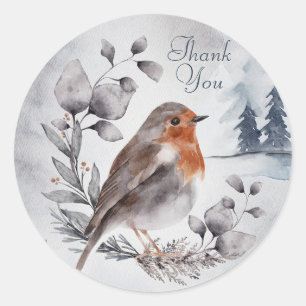 Adesivo Watercolor Winter American Robin Obrigado