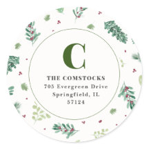 Watercolor Winter Foliage Natal Return Address