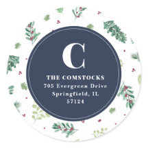 Watercolor Winter Foliage Natal Return Address