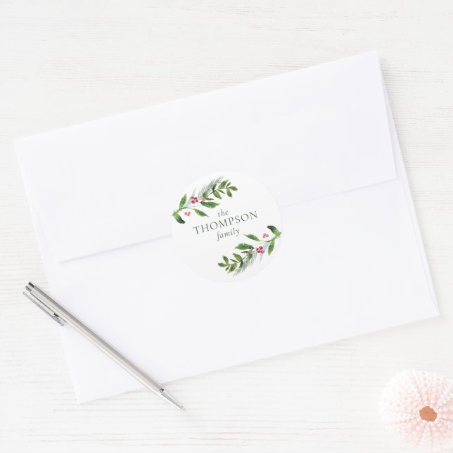 Adesivo Watercolor Winter Greenery Modern Christmas (Envelope)