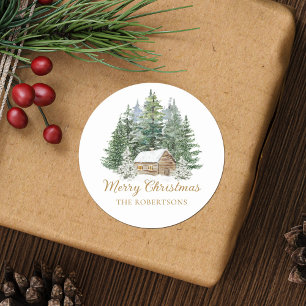 Adesivo Watercolor Winter Rustic Woodland Cabine Natal