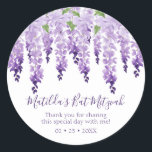Adesivo Watercolor Wisteria Obrigado | Bat Mitzvah<br><div class="desc">Este design apresenta elegantes flores de wisteria de aquarela em lavanda macia e roxo com folhas verdes em fundo branco com sua mensagem de obrigado Bat Mitzvah e a data abaixo. Personalize editando o texto nas caixas de texto. Projetado para você pelo Evco Studio www.zazzle.com/store/evcostudio #batmitzvah ##party #thankyou #obrigados #stickers...</div>