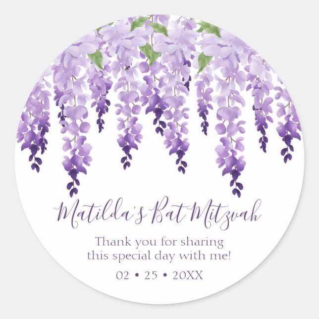 Adesivo Watercolor Wisteria Obrigado | Bat Mitzvah (Frente)