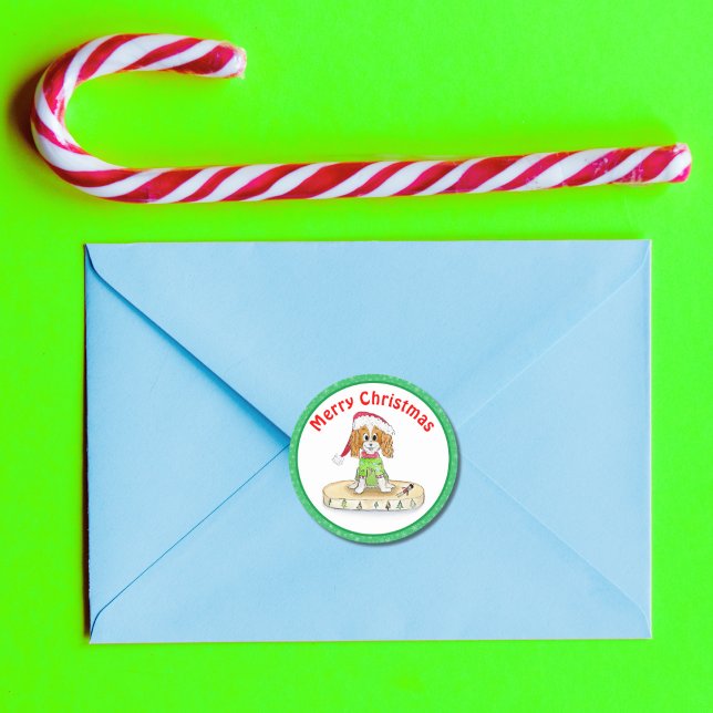 Adesivo Watercolor Xmas Cavalier King Charles Spaniel (Criador carregado)