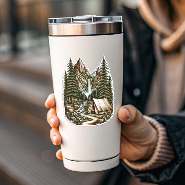 Adesivo Waterfall Campsite Vinyl Sticker | Die-Cut-Sticker (Waterfall Campsite Vinyl Sticker | Die-Cut-Sticker by PiggyPrint Stickers)