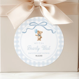 Adesivo We Can Bearly Wait Blue Teddy Bear Baby Shower